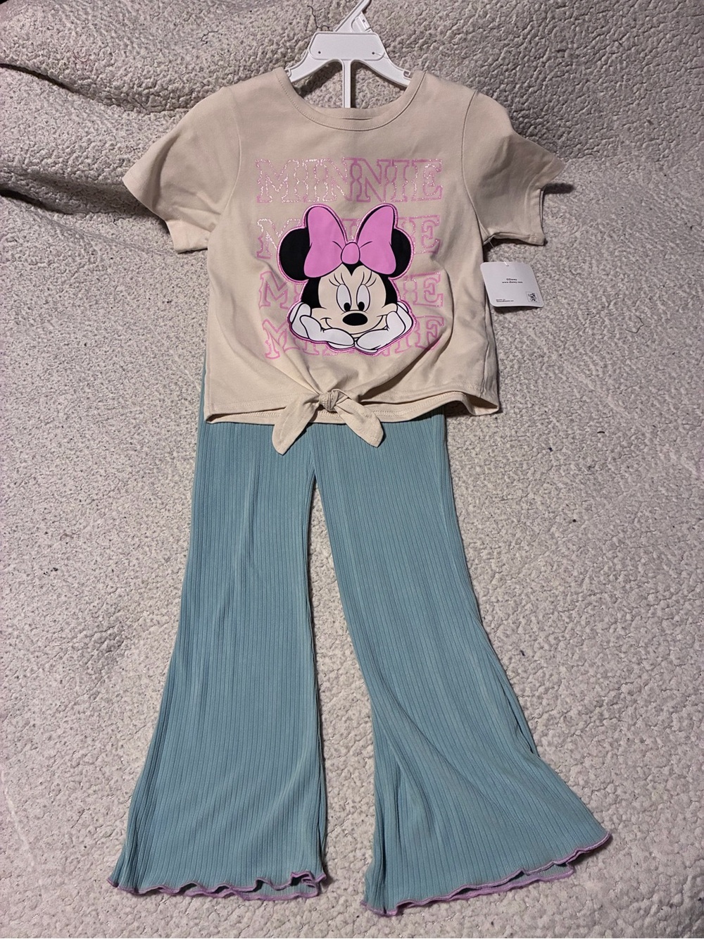 Disney Minnie Mouse Tie-Front Set - Cream & Teal with Pink Accent, size 5, nwt